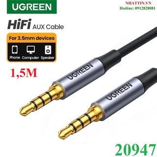 Cáp âm thanh aux 3.5mm 2 đầu dương 4 cực dài 1,5m bện nylon hỗ trợ mic ugreen 20497 cao cấp