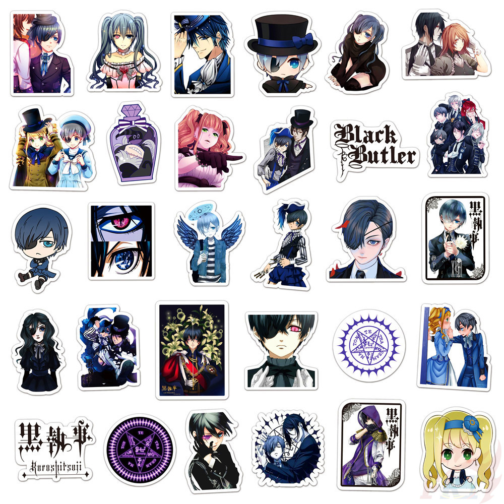 ❉ Black Butler Series 04 Anime Stickers ❉ 50Pcs/Set Ciel Sebastian Waterproof DIY Fashion Luggage Laptop Skateboard Doodle Decals Stickers