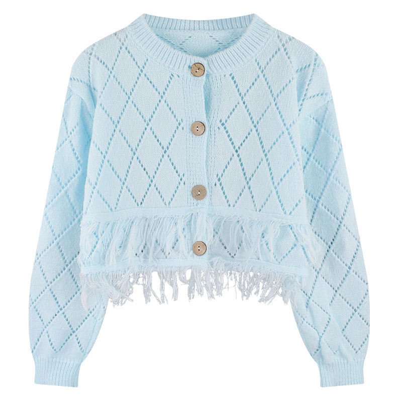 IELGY    Áo Khoác cardigan Dệt Kim Tay Dài Phối Tua Rua Thời Trang Cho Nữ