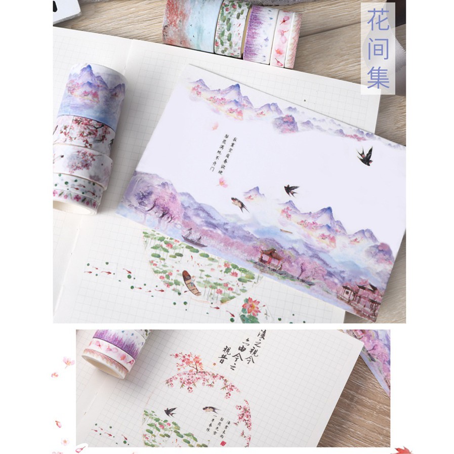 Set 10 cuộn băng dính washi tape trang trí planner WT2045