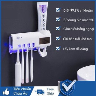 Kệ Nhả Kem Đánh Răng Tiệt Trùng Bàn Chải Thông Minh Khử Khuẩn Bằng Tia Cực Tím Sạc Năng Lượng Mặt Trời Trong Phòng Tắm