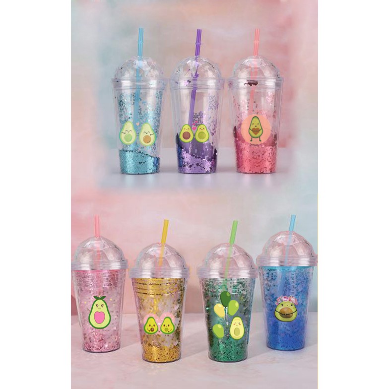 cốc 2 lớp kim tuyến quả bơ avocado  CNKI10 cốc giữ nhiệt ly 2 lớp cốc làm lạnh dễ thương 500ml