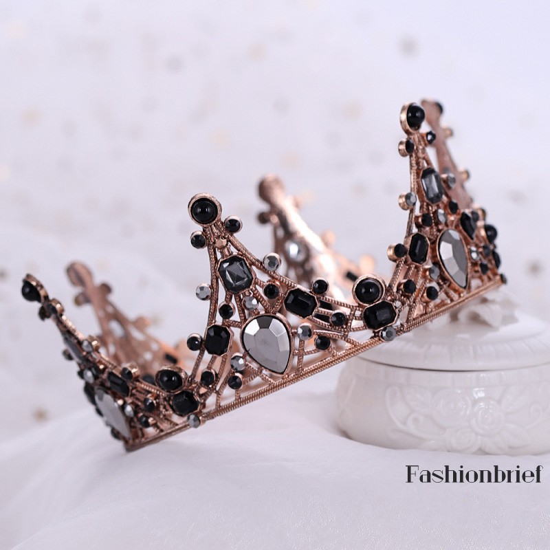 ❤BRIEF Vintage Baroque Tiara Black Beads Tiaras Crowns Hairband Royal Queen Headband for Women Chris