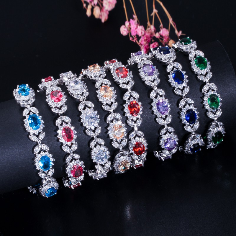 💎Vòng Tay Mạ Bạc Đính Đá zircon Siêu Sáng Chống Dị Ứng Phong Cách Âu Mỹ Cho Nữ