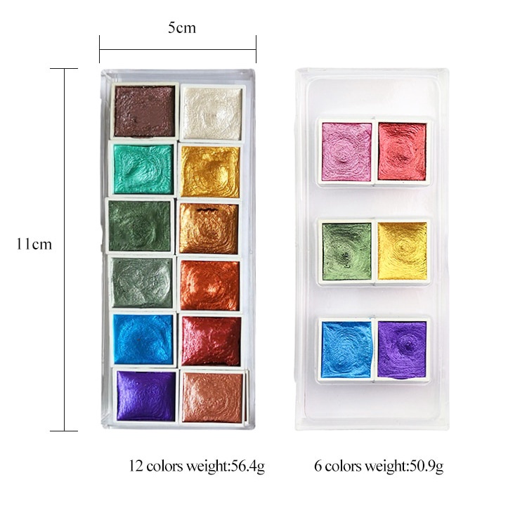 Hộp màu nước ANGEL MARK 6/ 12 màu sắc ánh kim lấp lánh dành cho nghệ thuật
