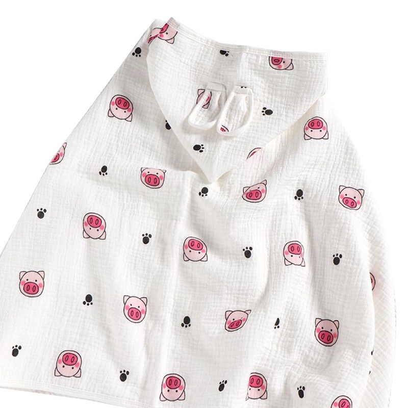 Khăn Choàng Tắm Cotton Mềm Mại In Họa Tiết Hoạt Hình Có Mũ Trùm Cho Bé Sơ Sinh