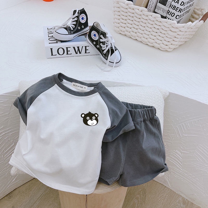 Set Áo Thun Cotton Ngắn Tay Form Rộng Họa Tiết Hoạt Hình Và Quần Short Thời Trang Mùa Hè Cho Bé Trai