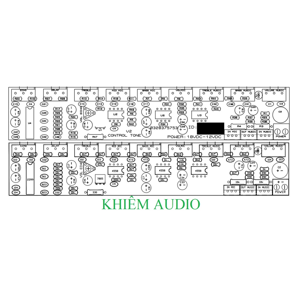 Mạch karaoke control 9 nút,11 nút nguồn đơn, echo siêu hay bản V2