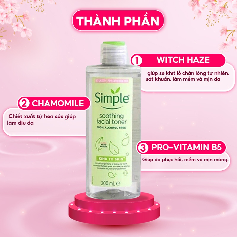 Toner/Nước Hoa Hồng Simple Soothing Facial  Cân Bằng Độ PH, Cấp Ẩm Cho Da Dầu Mụn 200ml