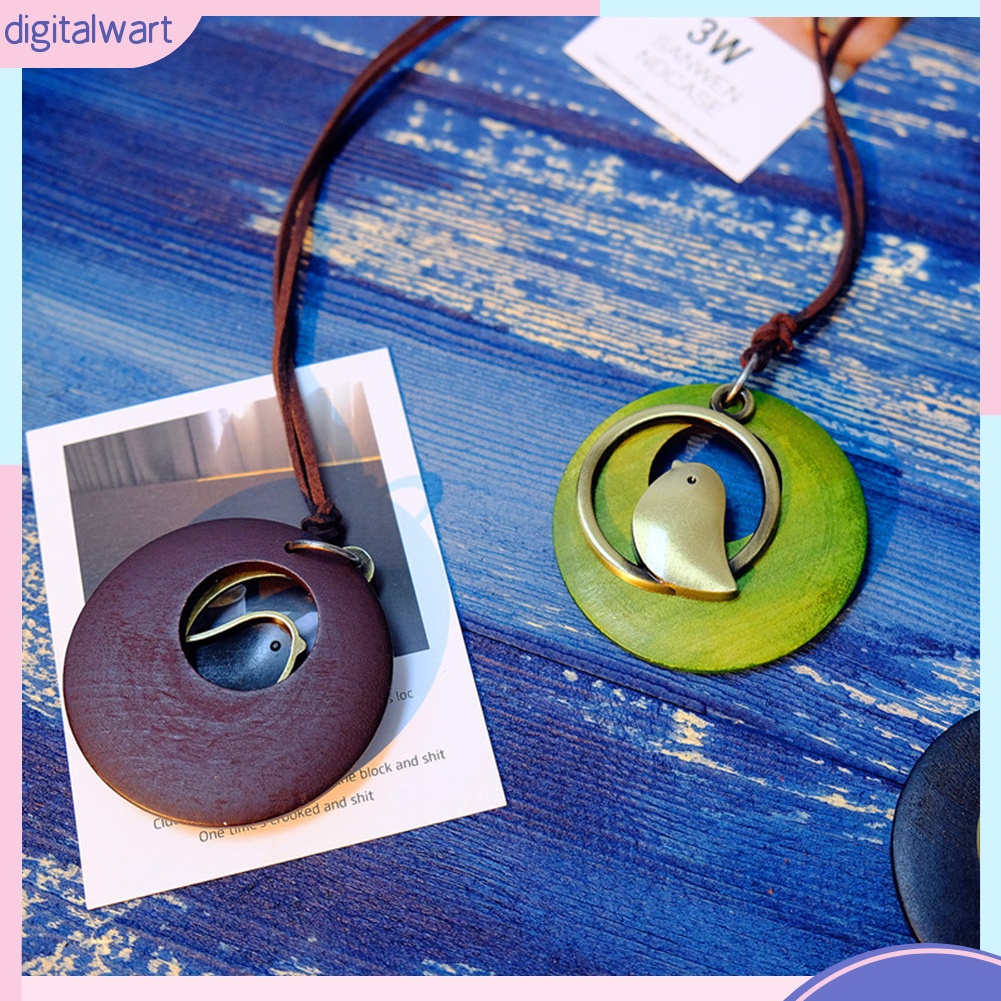 Dây Chuyền Mặt Gỗ Tròn Họa Tiết Chim Độc Đáo