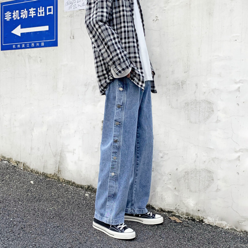 Quần Jeans Denim Dáng Suông Rộng Cài Nút Phong Cách Hàn Quốc Thời Trang Mùa Thu Cho Nam Giới Tf1