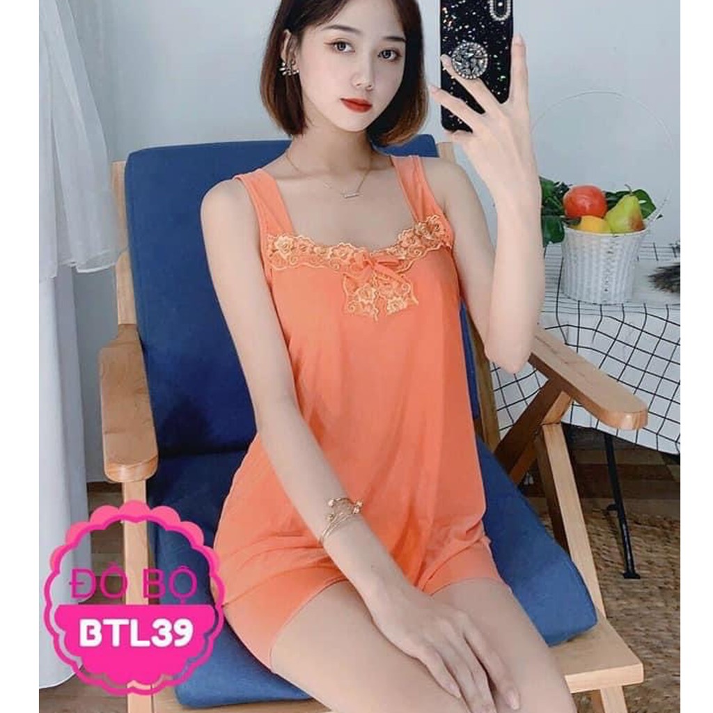 Đồ mặc nhà mẫu đùi 2 dây thun lạnh mềm mát free size dưới 60kg