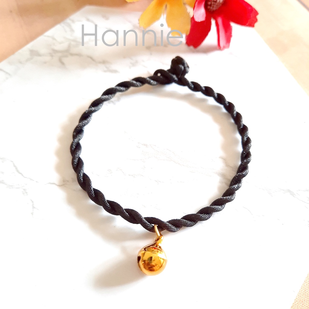 (Đỏ/Đen) Vòng tay chỉ may mắn chuông màu bạc vàng - Vòng phong thủy bình an nam nữ handmade