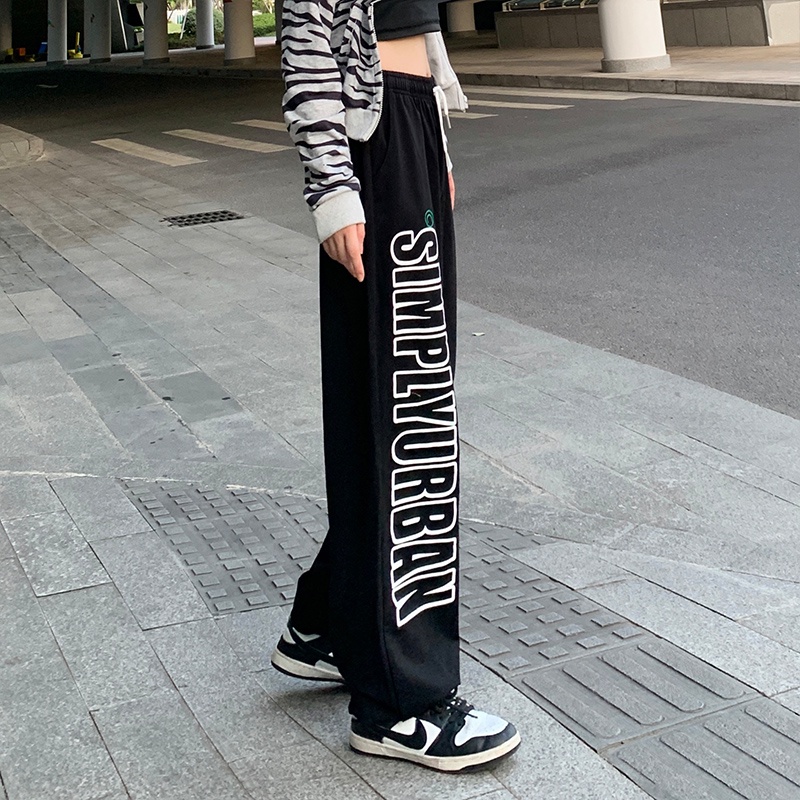 Quần thể thao NRVP ống rộng phong cách đường phố Hàn Quốc thời trang dành cho nữ