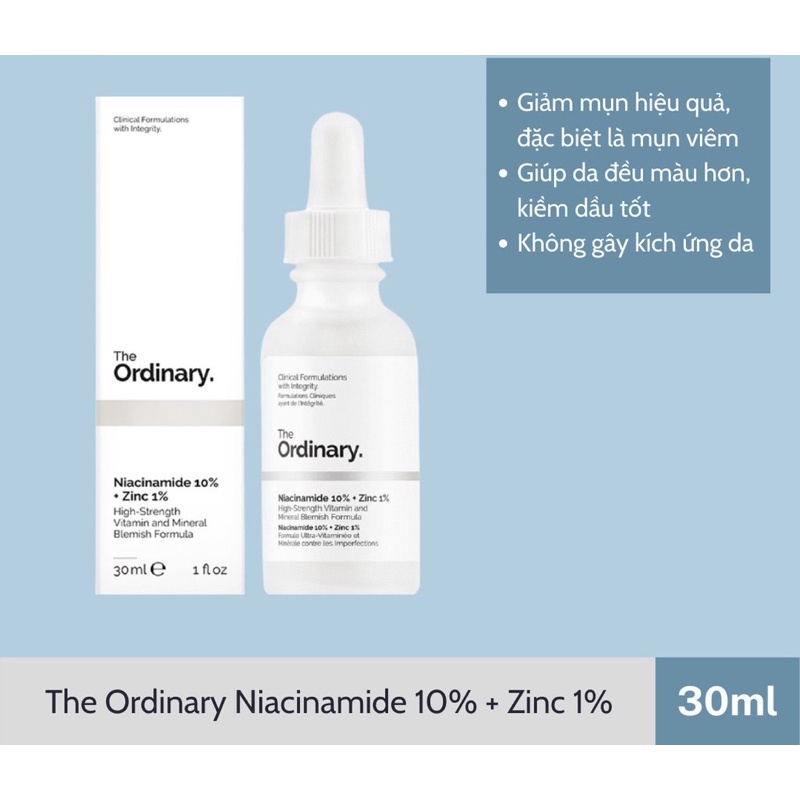 Tinh chất The Ordinary Niacinamide 10% + Zinc 1% - Giảm mụn thâm