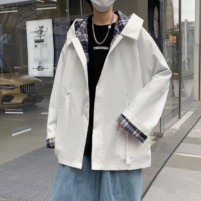 Áo Khoác Gió Dáng Rộng Có Mũ Trùm Kiểu Hồng Kông Đường Phố Cá Tính Cho Nam Cỡ M-3XL