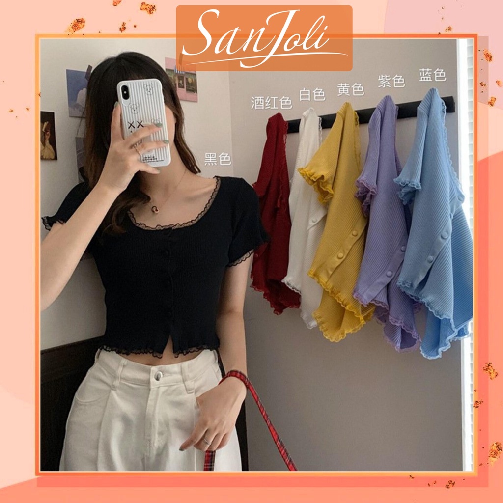 Áo Croptop Sexy Nữ LOKOSA Áo thun croptop Cổ vuông  kiểu Hàn Quốc trơn ôm body nhiều màu Trắng Đen Tím Vàng AO019