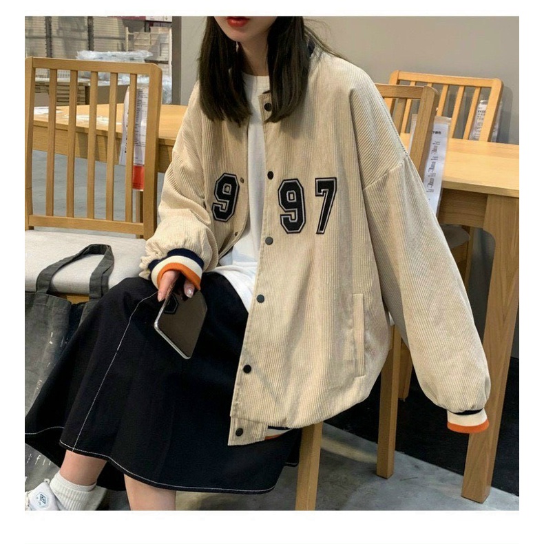 ÁO KHOÁC BOMBER NHUNG GÂN NAM NỮ PHONG CÁCH BÓNG CHÀY FROM RỘNG THÊU 1997 HOT TREND