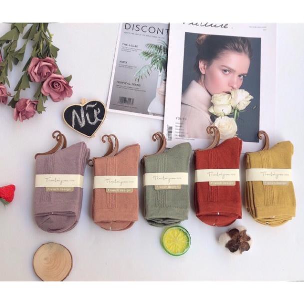 Set 5 Vớ Trơn Gân Cổ Cao (5 Đôi 5 Màu).