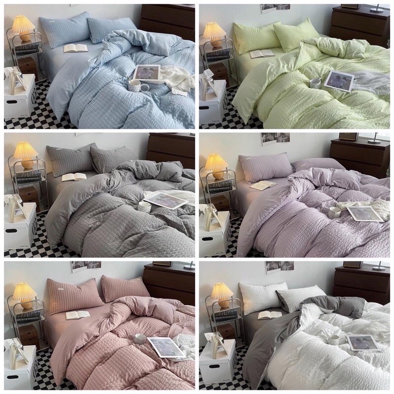 BỘ CHĂN GA GIƯỜNG COTTON TICI DÚM CAO CẤP - set 4 món vỏ chăn, ga gối , phong cách Hàn Quốc