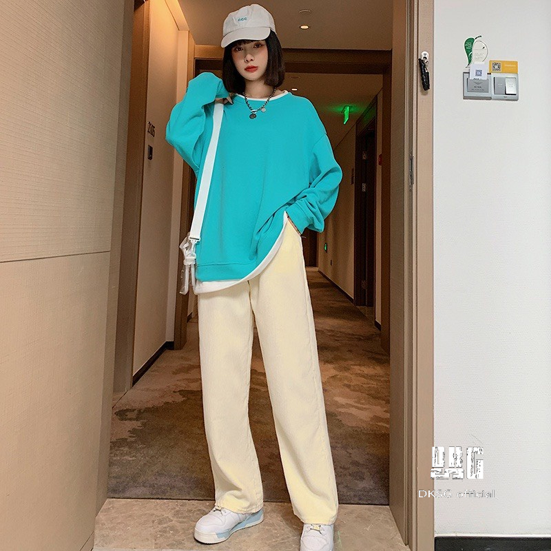 Quần dài ống rộng nhung tăm , quần dài jogger nữ nhung tăm