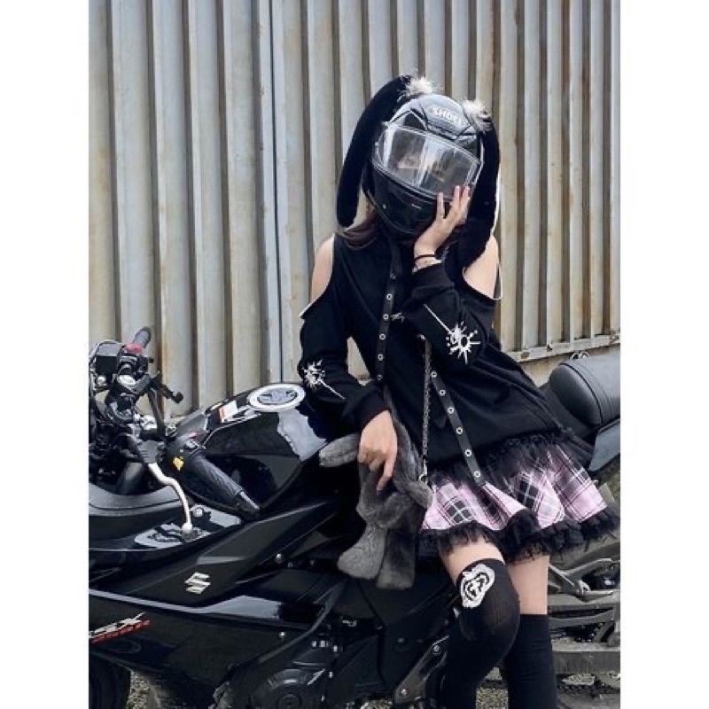 Áo hoodie khoét vai hoạ tiết Spider cực chiến phong cách Gothic, Y2K FOOTMADE