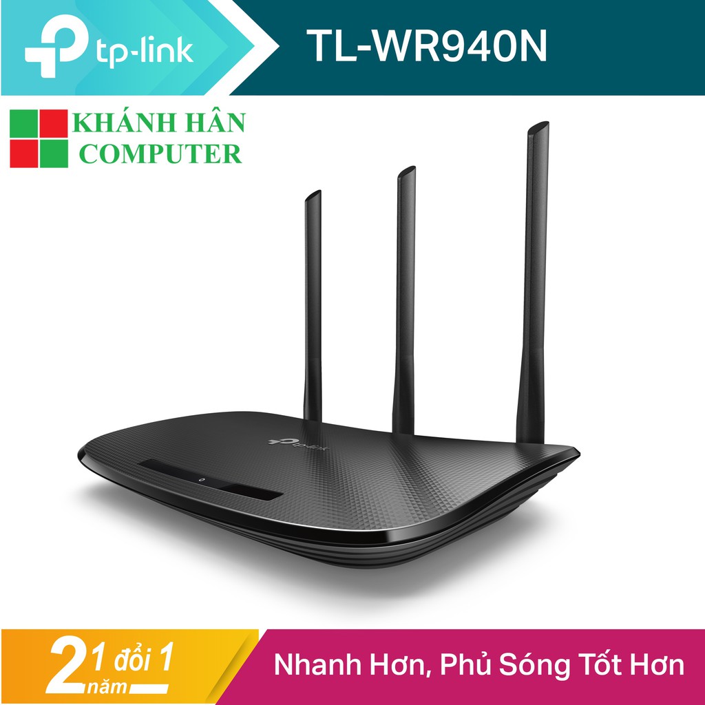 [Mã 253ELSALE hoàn 7% đơn 300K] Bộ phát Wi-Fi Chuẩn N Tốc Độ 450Mbps TP-Link TL- WR940N V6.0-Bảo hành 24 T