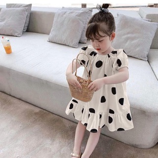 Váy chấm bi nơ sau cho bé gái