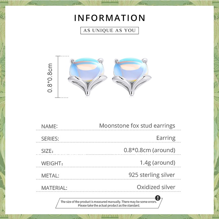 Bông tai Bạc 925 BAMOER SCE1386 hình con cáo đính đá mặt trăng thời trang cho nữ