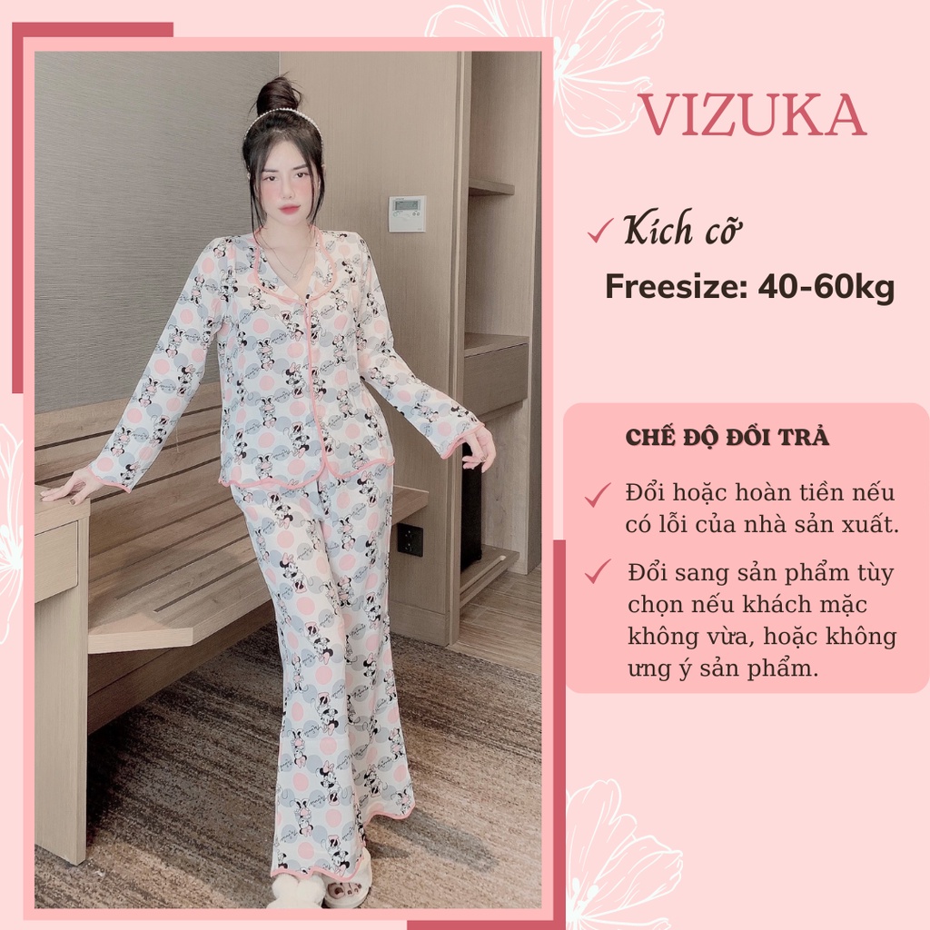 Đồ bộ pijama lụa tay dài nữ mặc nhà mango VIZUKA