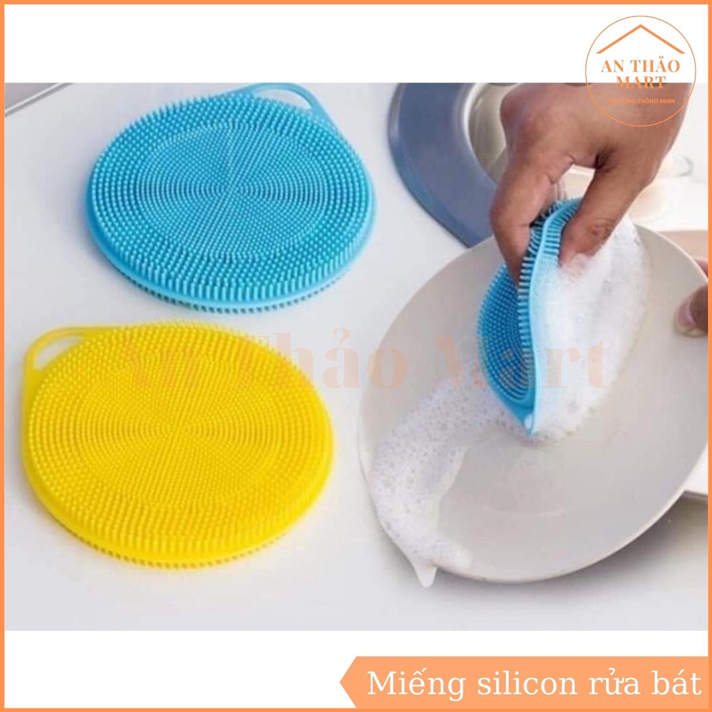 Miếng Rửa Bát, Rửa Chén Xoong Nồi Silicon Siêu Sạch Có Móc Treo Tiện Dụng