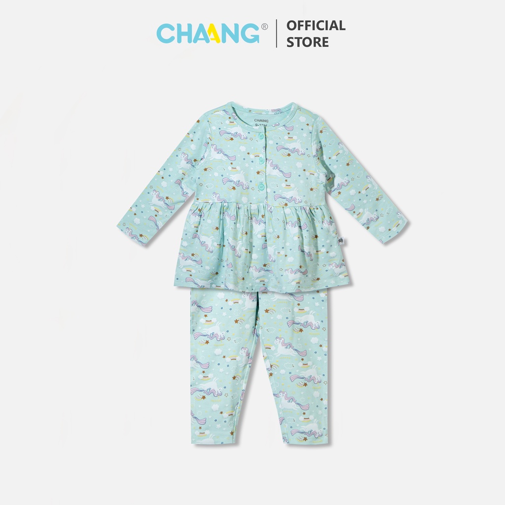 Bộ quần áo dài babydoll bé gái Pony xanh CHAANG