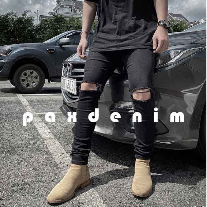 Jean rách gối Paxdenim màu đen chất co dãn dáng quần bó