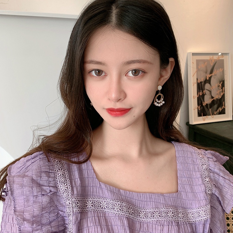 Mới Bông Tai Đính Ngọc Trai Giả Phong Cách Retro Hàn Quốc