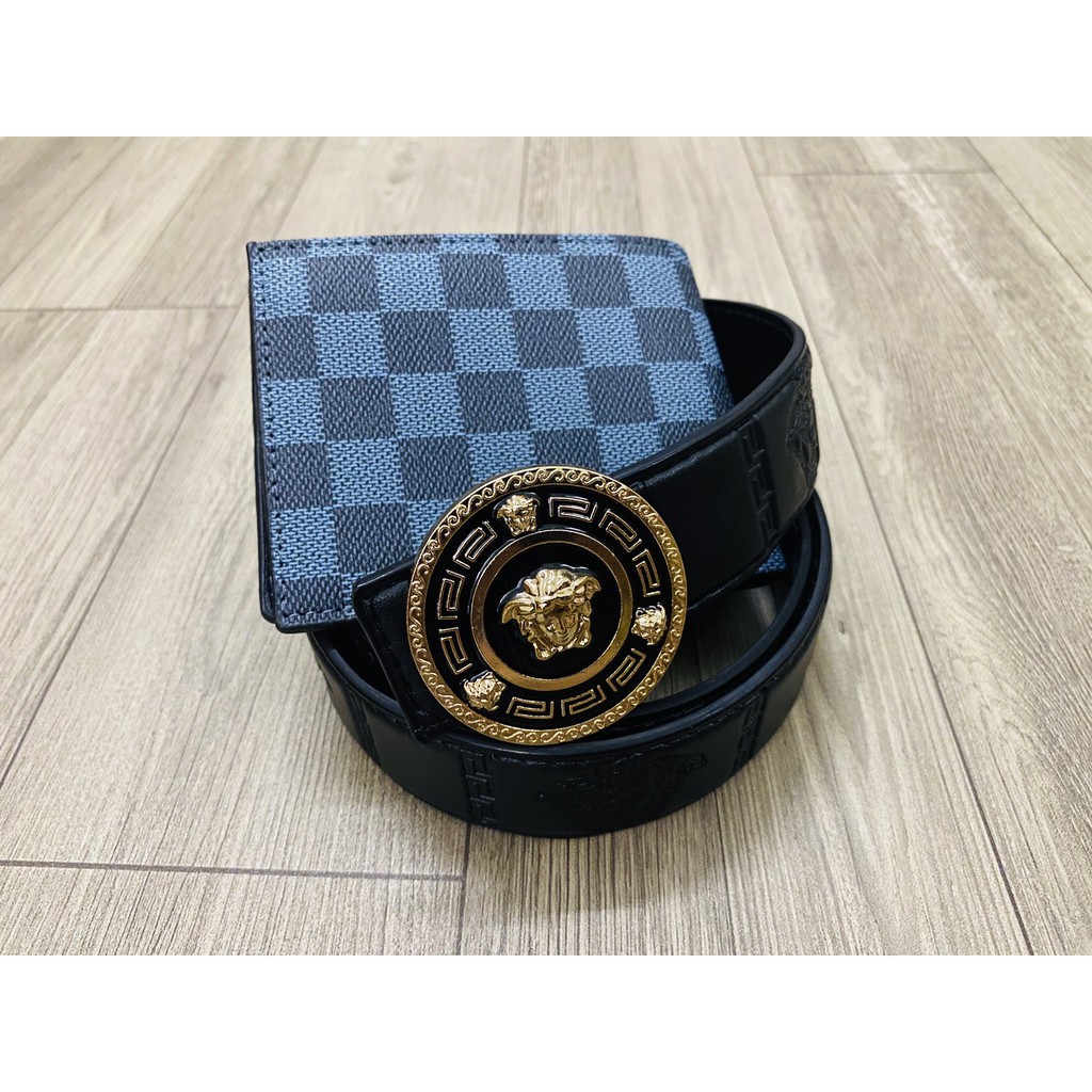 COMBO ví da cao cấp kẻ đen + thắt lưng cao cấp versac cực hót 2021