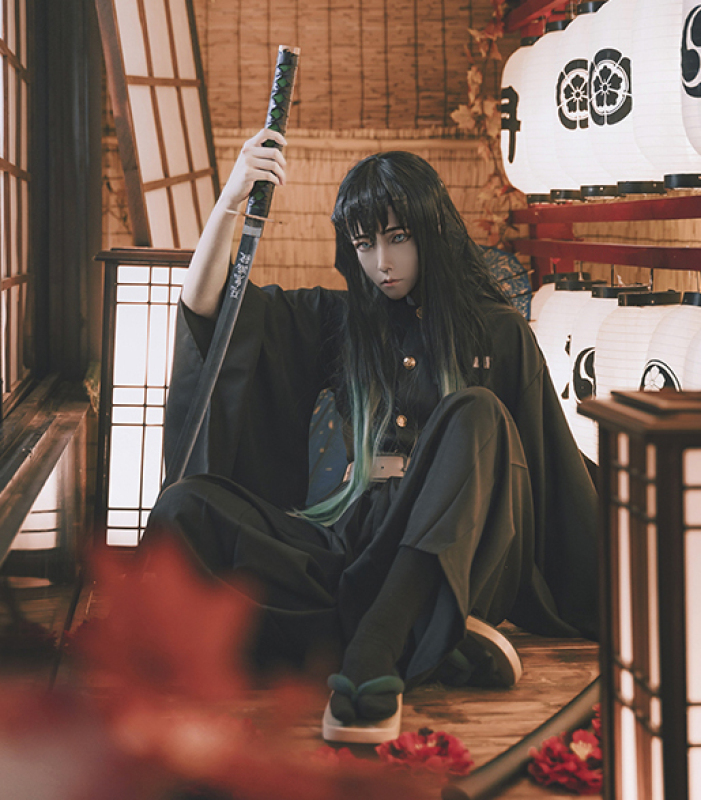 COSER KING Anime Demon Slayer: Kimetsu no Yaiba Cosplay Tokitou Muichirou Cosplay Kimetsu no Yaiba Cosplay Costume Men shoe wig
