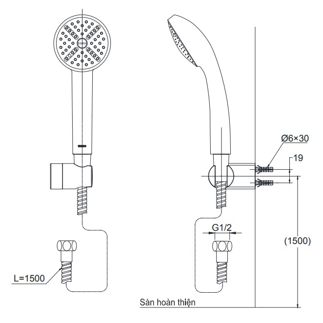 Bộ dây bát sen tắm cho vòi tắm hoa sen phòng tắm cao cấp mạ Niken Crom sáng bóng TOTO DGH104ZR. Hàng chính hãng.