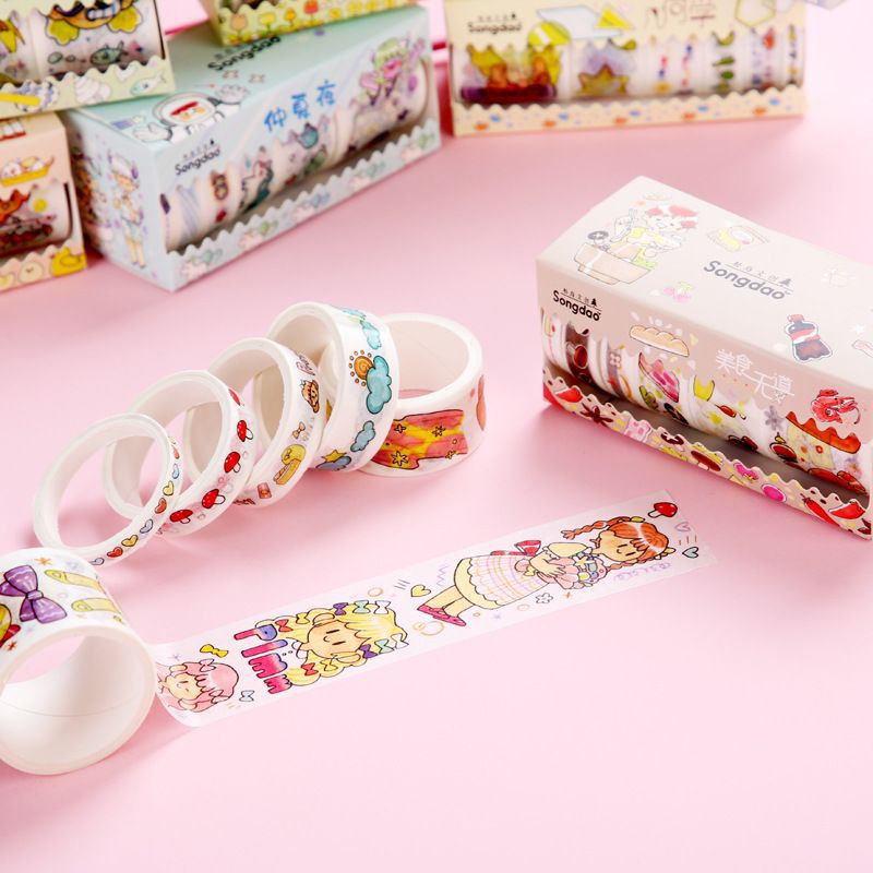 Bộ 6 cuộn washi tape dễ thương trang trí sổ tay [Tặng quà cho đơn từ 50k]