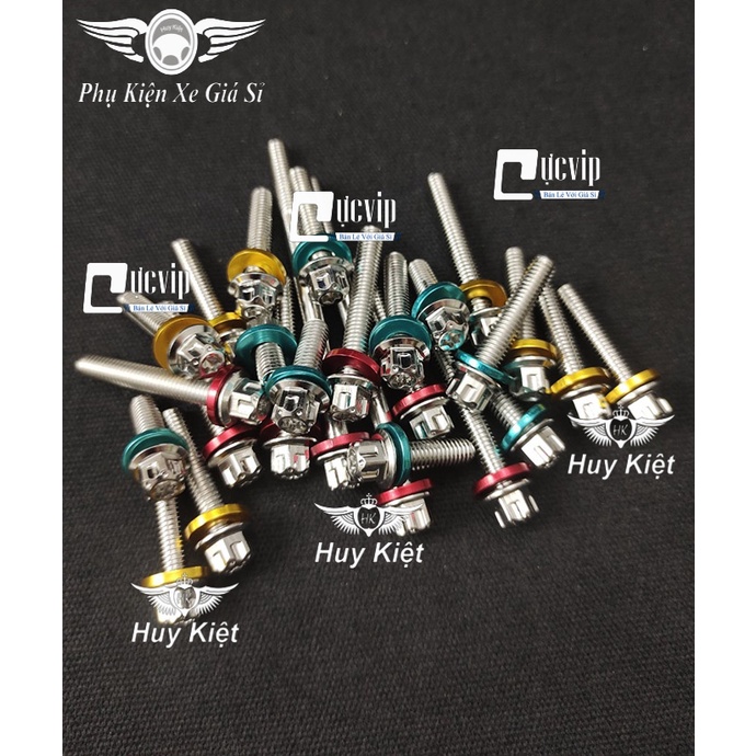 BỘ ỐC LỐC MÁY SALAYA INOX 304 + LÔNG ĐỀN NHÔM 3 MÀU GẮN WAVE,DR,VARIO,AB,SIRIUS,WIN,EX,RAIDER,SATRIA,SH,SONIC,VISION,FU