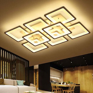 FreeShip Đèn LED mâm ốp trần hiện đại trang trí phòng khách, phòng ăn- Đèn Led 8 cánh vuông, Có điều khiển phân tầng