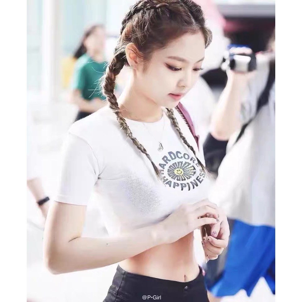 Áo thun nữ croptop body Jennie BLACKPINK flower Short-Sleeved T-Shirt Summer Slim Harajuku Crop Top