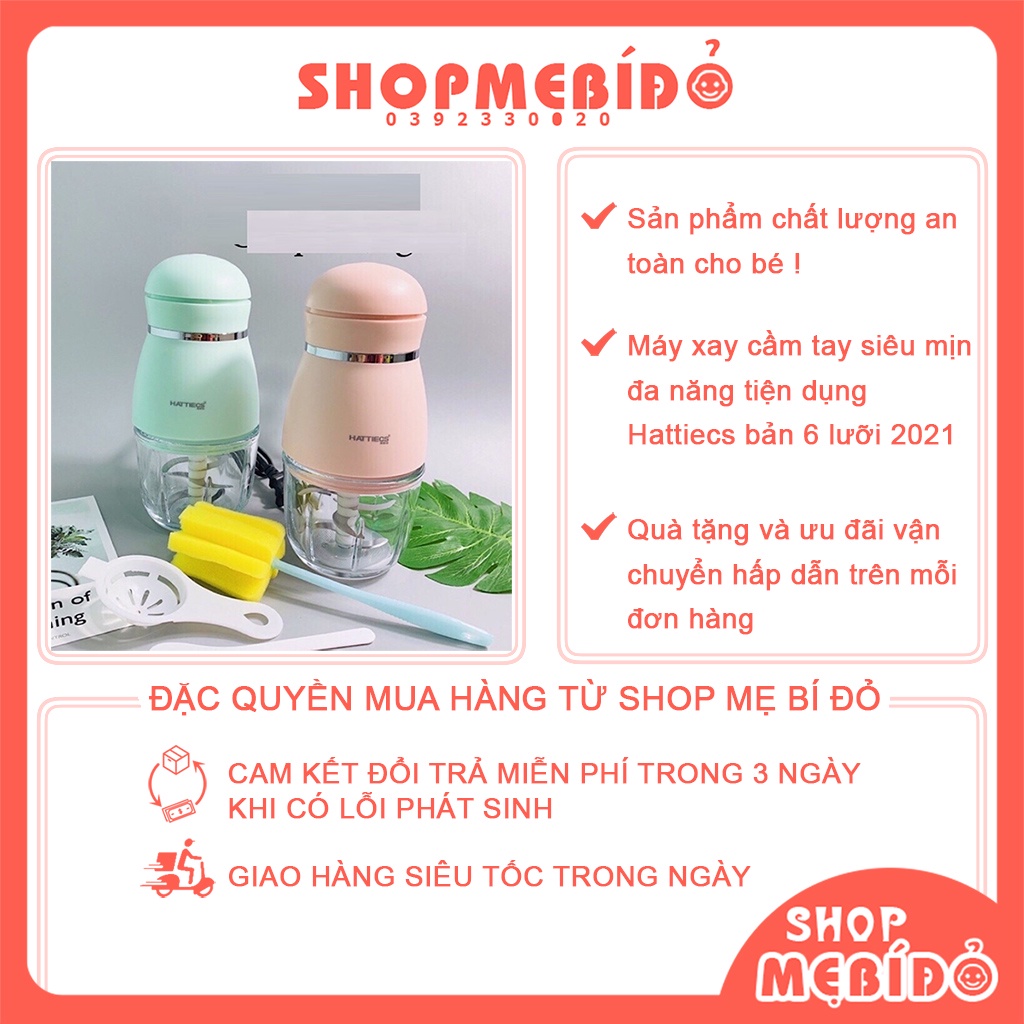 Máy xay cầm tay mini Hattiecs đa năng cho bé ăn dặm (tặng cọ rửa và lọc trứng) - Shop Mẹ Bí Đỏ