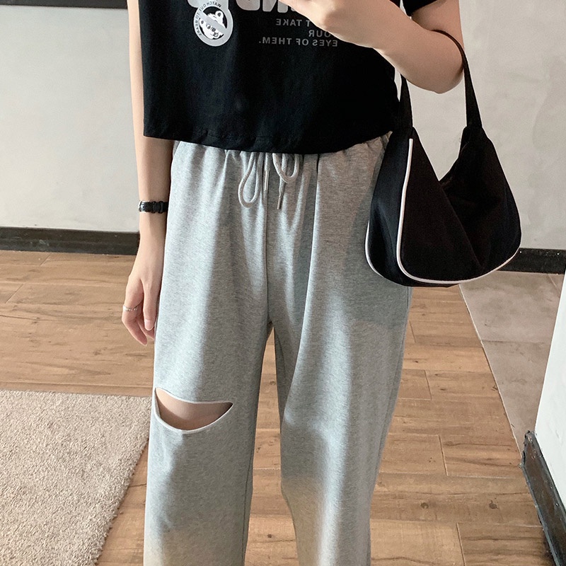 SUXI Quần Thể Thao Lưng Cao Dáng Rộng Màu Sắc Đơn Giản Thời Trang Mùa Xuân Thu Theo Phong Cách Hàn Quốc Cho Nữ