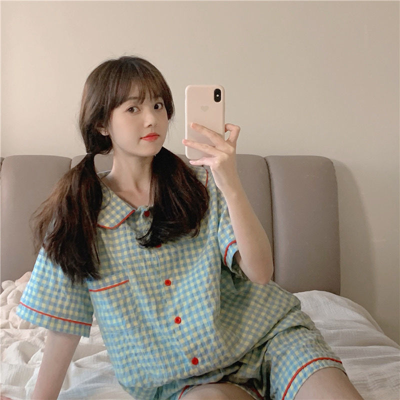 Bộ Đồ Ngủ Ngắn Tay Xinh Xắn Theo Phong Cách Hàn Quốc Cho Nữ