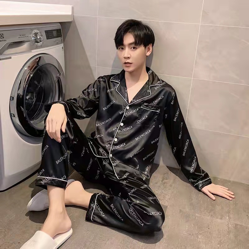 Bộ Đồ Ngủ Dài Tay Vải Lụa Satin Plus Size M-5XL Cho Nam