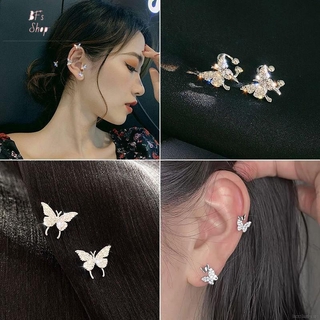 Khuyên tai dạng kẹp không xỏ lỗ hình bướm màu bạc dành cho nữ