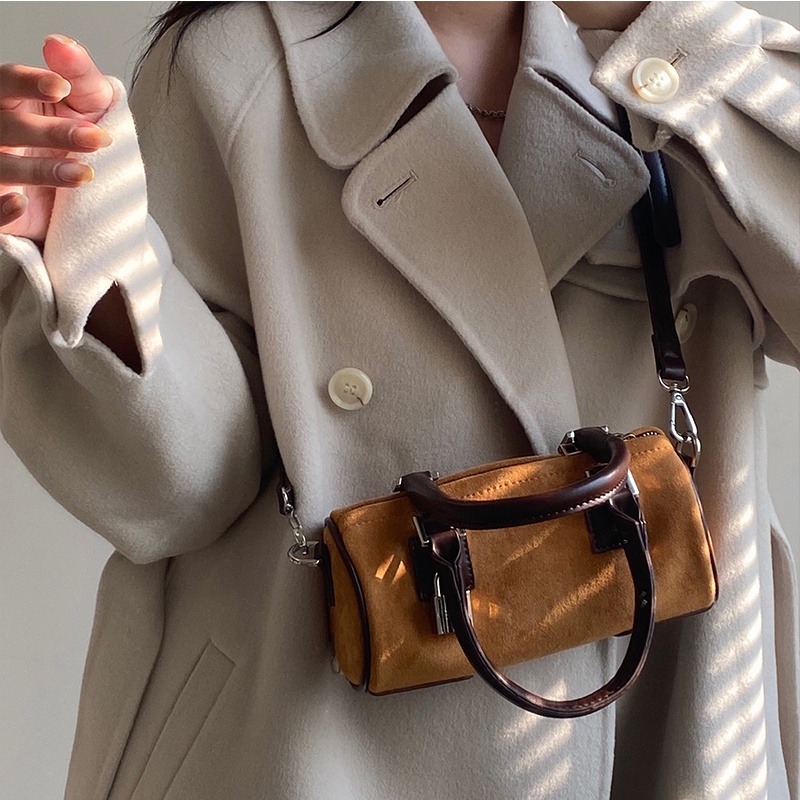 IELGY Túi Xách Đeo Vai Hình Trụ Cỡ Nhỏ Cài Khóa Kiểu retro Thời Trang Cho Nữ