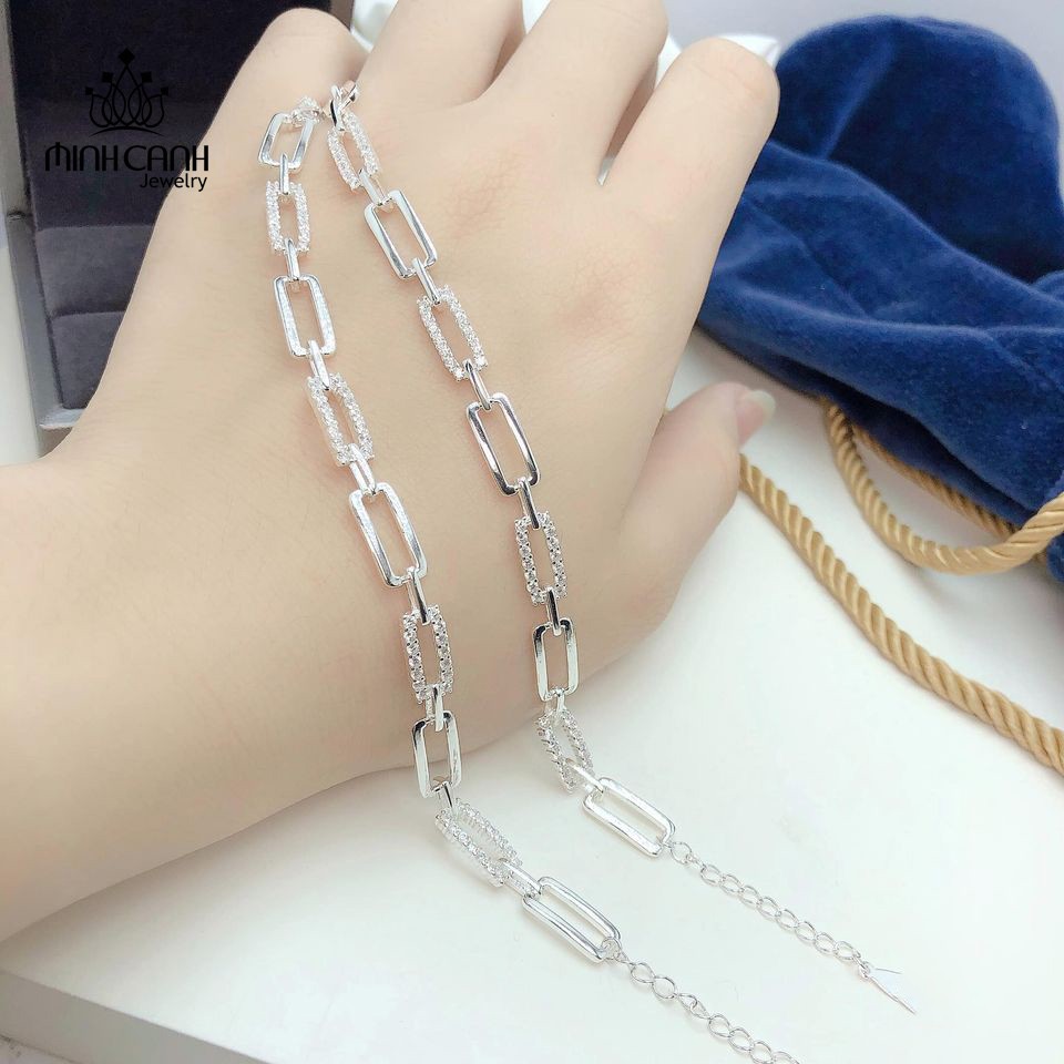 Lắc Tay Bạc Nữ Hình Chữ Nhật Lồng Đính Đá - Minh Canh Jewelry