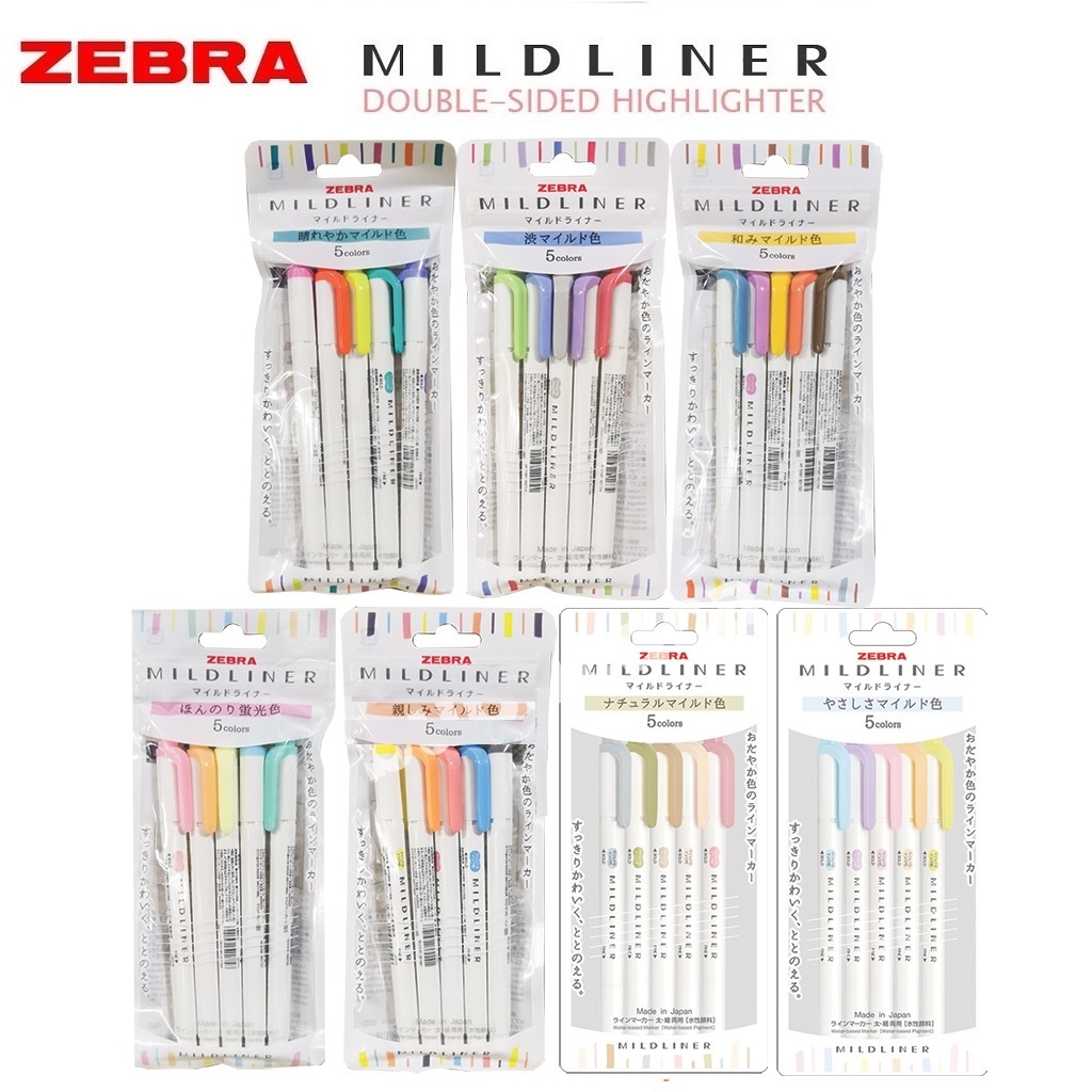 Set 5 bút đánh dấu hai đầu Zebra Mildliner