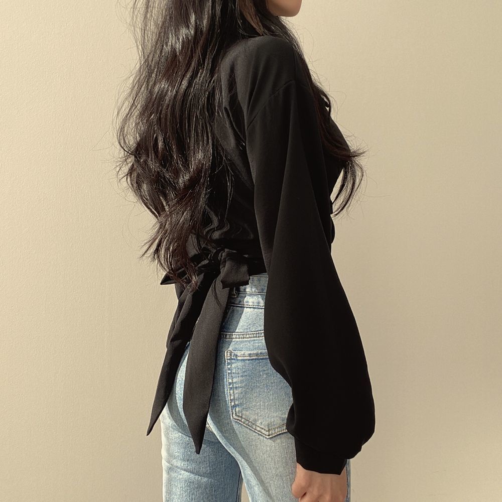 Áo Thun Trơn Tay Dài Thời Trang Trẻ Trung 175282 Áo Croptop Ngắn Đính Nơ Phong Cách Phương Tây Dễ Phối Đồ